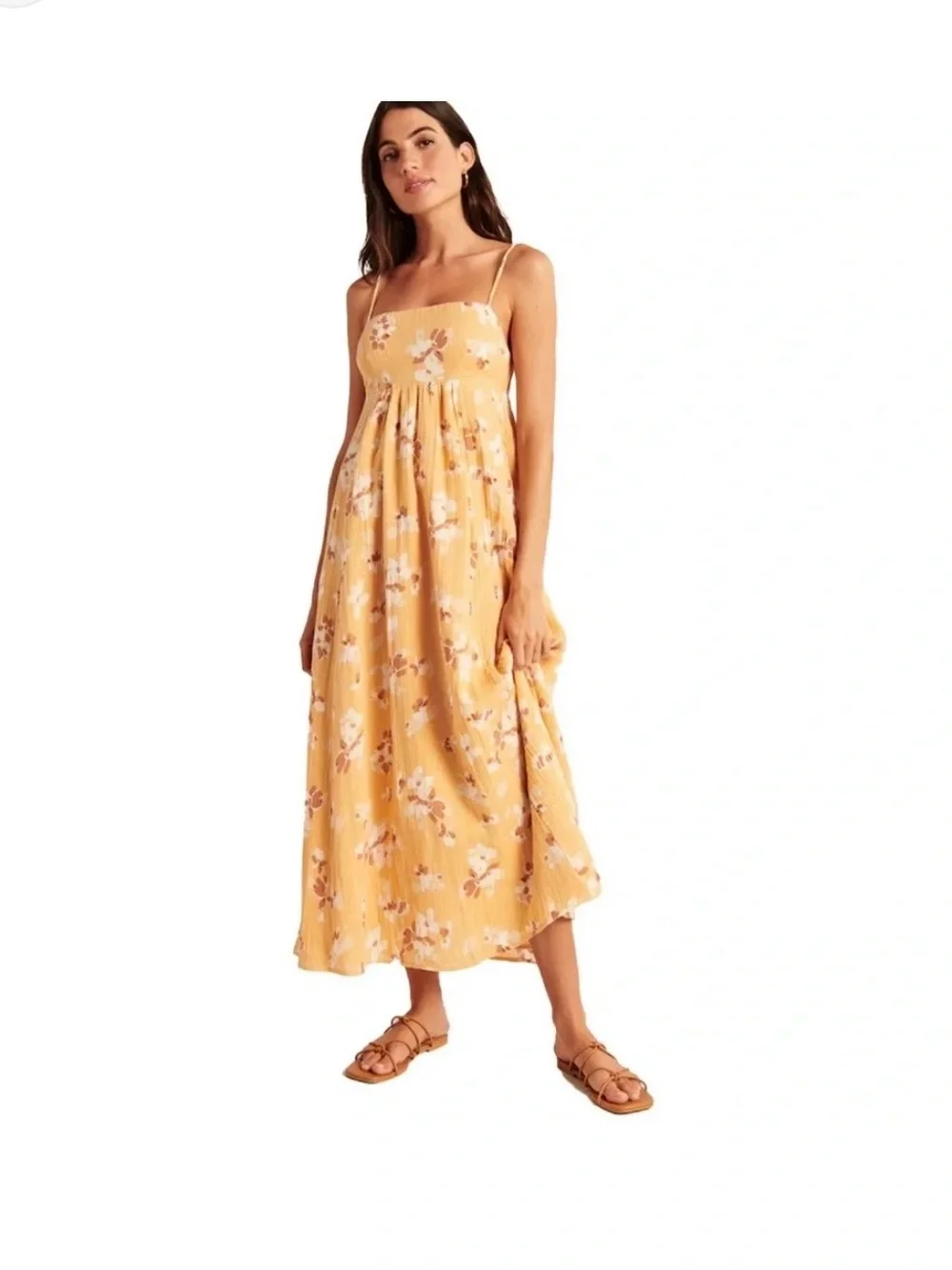 Abercrombie & Fitch Yellow Floral Maxi Dress with Spaghetti Straps